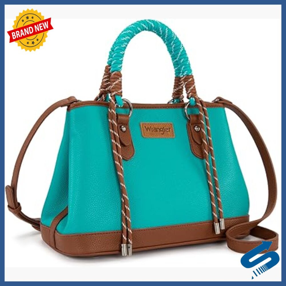 Medium Vegan Leather Satchel Tote with Braided Rope Handle Adjustable Strap